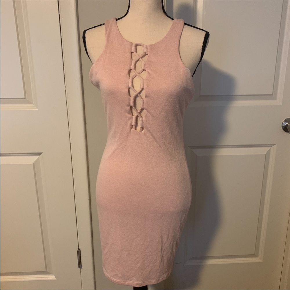 Light pink open front mini dress